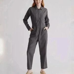 Quince Cotton Linen Twill Long Sleeve Coverall Jumpsuit - Charcoal Gray - Size S